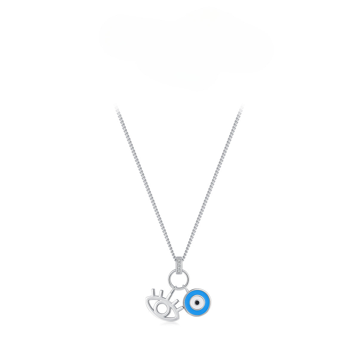 Planderful Everyday Genie S925 Silver Blue Eyes Collarbone Chain Women’s Fashion Trend Street Style Bright Zircon Enamel Necklace