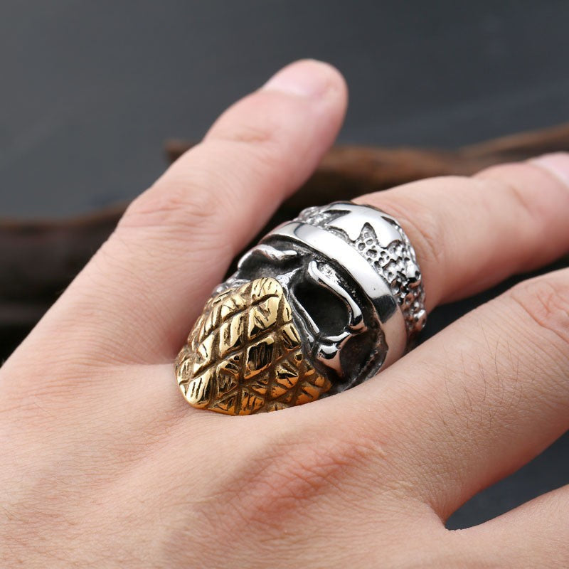 Men's Dominant Style Titanium Steel Skull Cross Ring - Punk Jewelry Wholesale