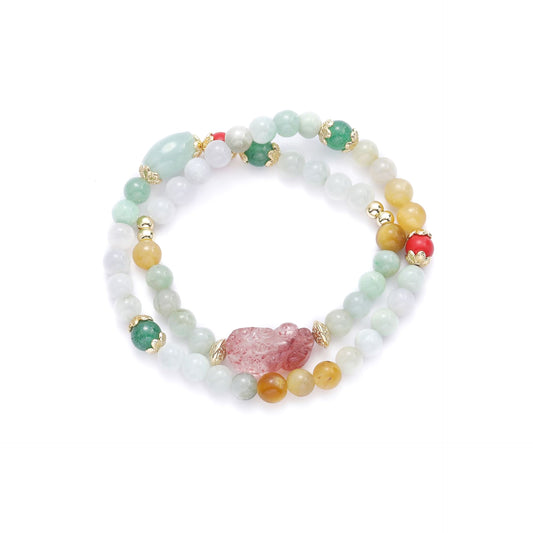 Fortune's Favor Sterling Silver Crystal and Jade Double Layer Bracelet