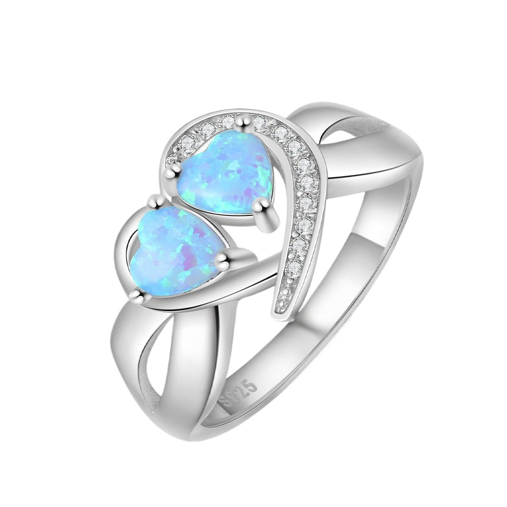 Planderful Jewelry Opal Ring Sterling Silver Heart Design