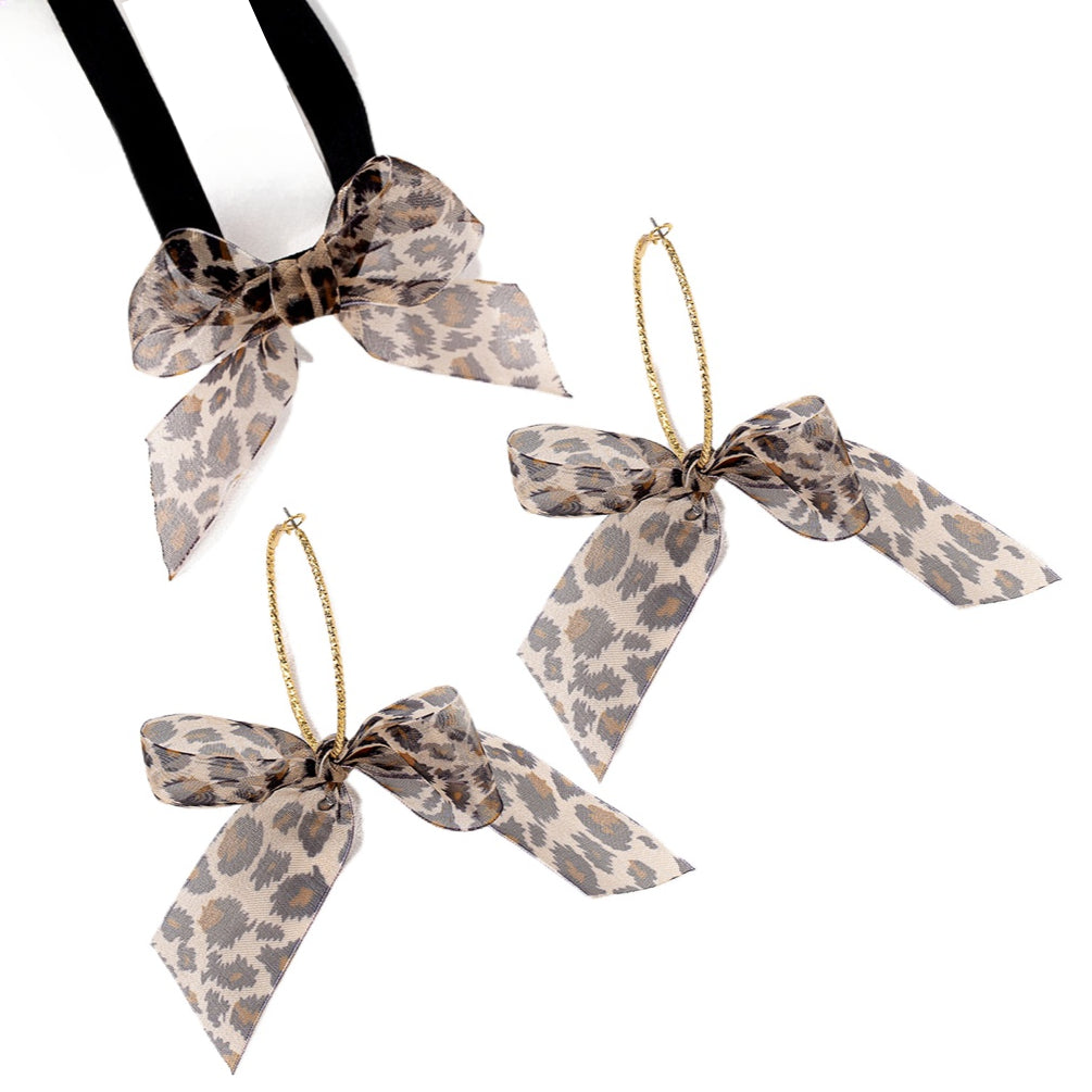 Leopard Print Bow Earrings and Necklace Set for Stylish Women