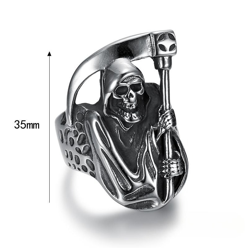 Punk Skull Ring By Planderful Everyday Genie For Men Titanium Steel Polished Reaper Scythe