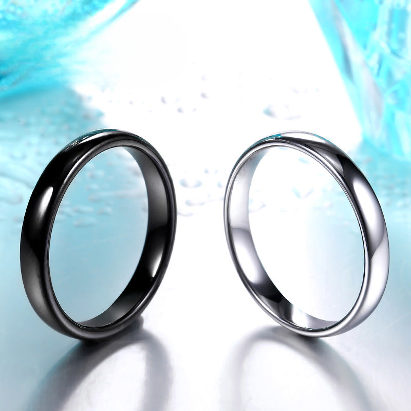 Elegant Black and White Titanium Steel Couples Ring Set - Modern Design for Him and Her