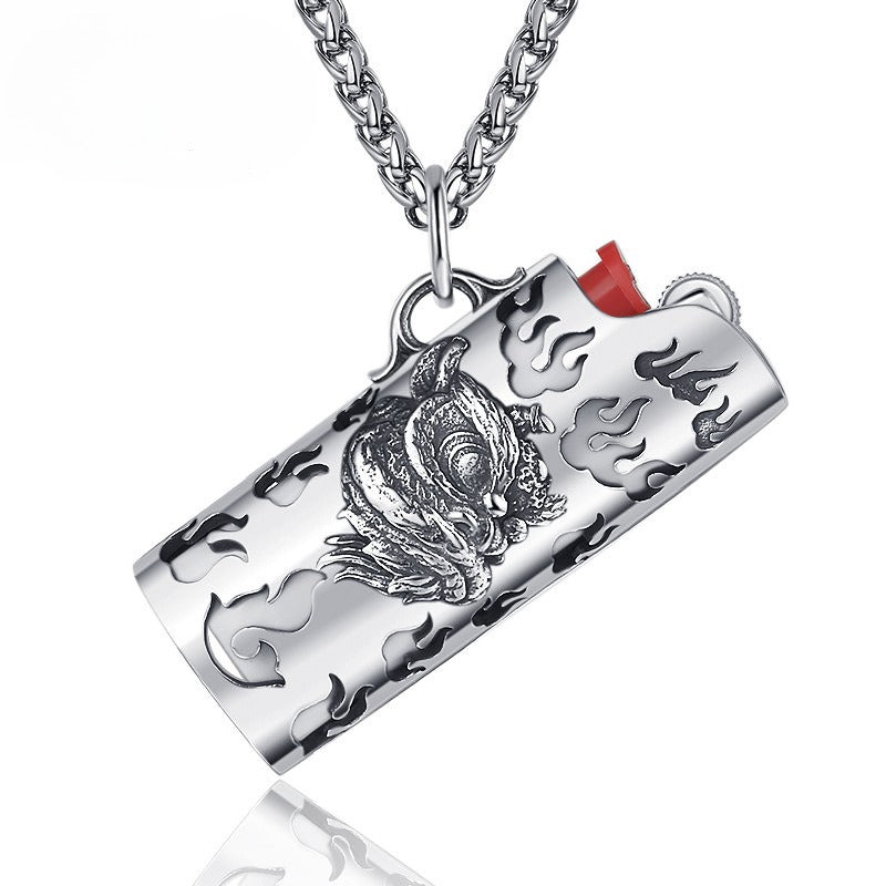 Steel Necklace – Statement Tiger and Lion Pattern Lighter Pendant For Men By Planderful Jewelry