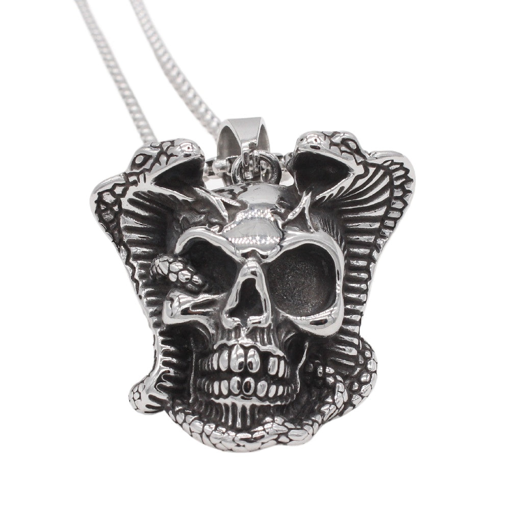 Personalized Retro Snake King Skull Pendant in Titanium Steel for Men - European and American Wholesale Jewelry