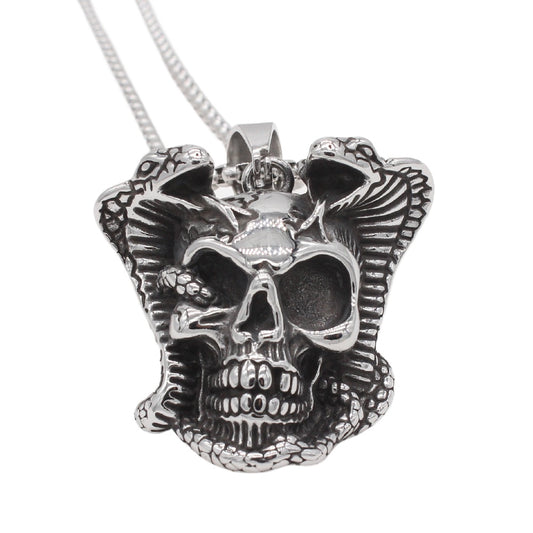 Personalized Retro Snake King Skull Pendant in Titanium Steel for Men - European and American Wholesale Jewelry