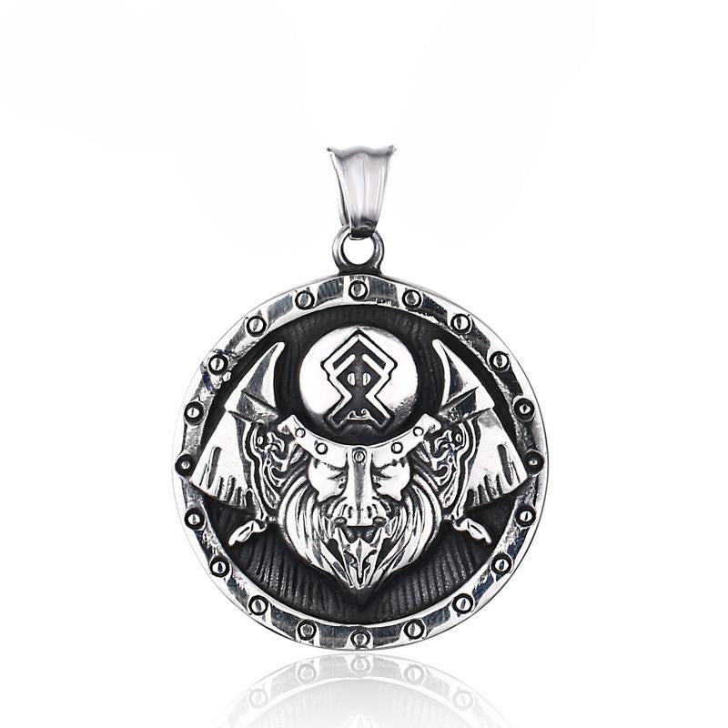 Titanium Steel Viking Warrior Helmet Pendant with Double Axe Design for Men