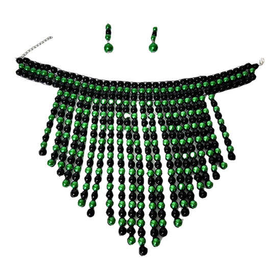 Exaggerated Triangular Scarf Necklace with Multi-layer Tassels and Imitation Pearl Accents