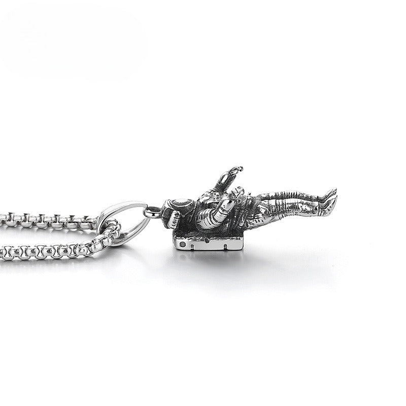 Steel Necklace - Statement Retro Astronaut Men's Titanium Steel Necklace For Urban Style