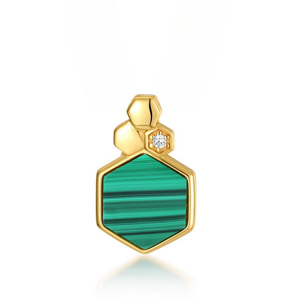 Hexagonal Green Malachite Honeycomb Sterling Silver Pendant