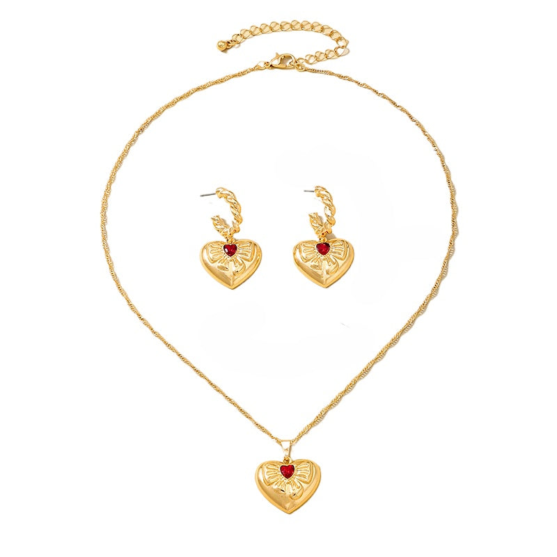 Planderful Vienna Verve Ruby Love Bow Jewelry Set for Women