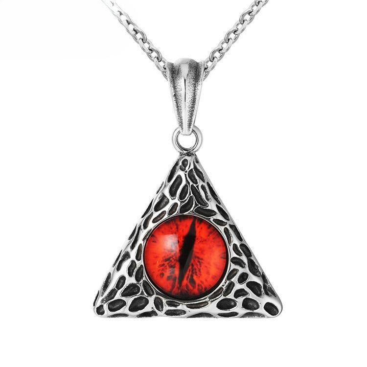 Planderful Titanium Steel Triangle Devil's Eye Pendant Necklace For Unisex Fashion Fans Bold Retro Punk Accessory