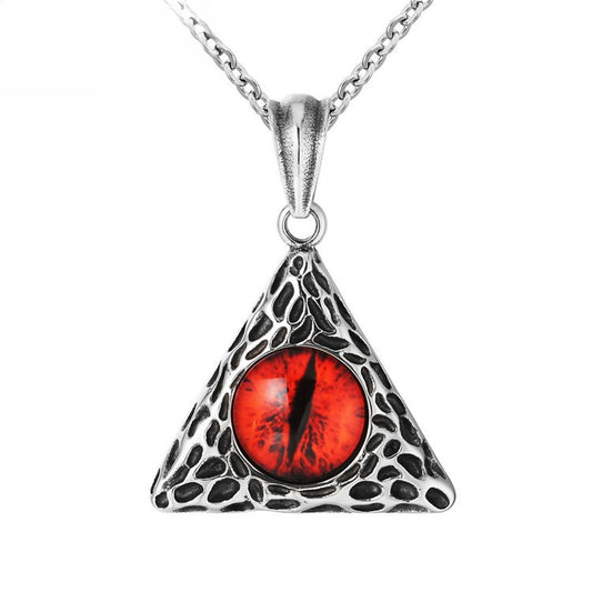 Planderful Titanium Steel Triangle Devil's Eye Pendant Necklace For Unisex Fashion Fans Bold Retro Punk Accessory