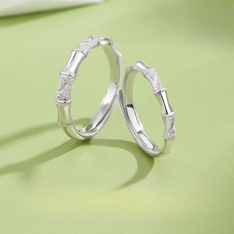 Sterling Silver Bamboo Couple Ring Unisex Adjustable Opening For Couples By Planderful Everyday Genie