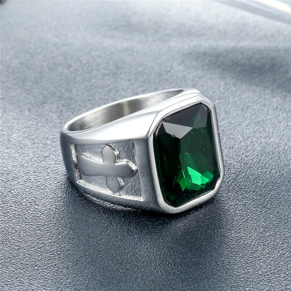 Planderful Punk Cross Titanium Ring Unisex Zircon Shield