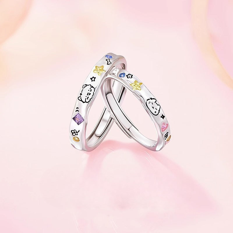 Planderful Sterling Cat Dog Ring Open Adjustable PetLovers