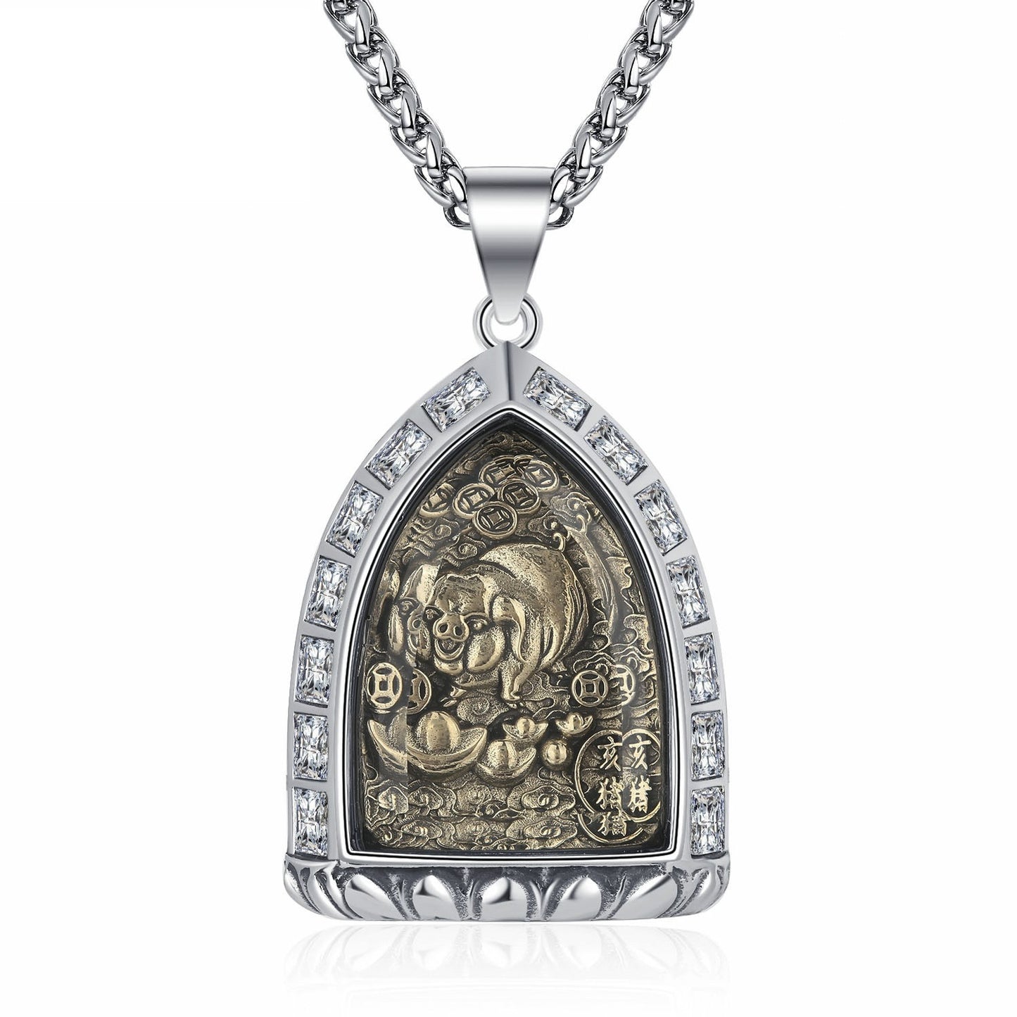 Zircon Necklace – Vintage Zodiac Buddha Pendant for Men Stainless Steel by Planderful