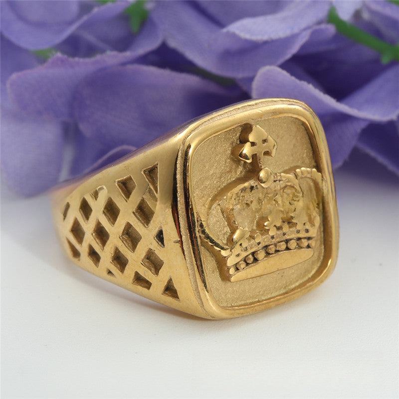 Titanium Steel Crown Ring for Men - Retro Trendy Accessories from Planderful Collection