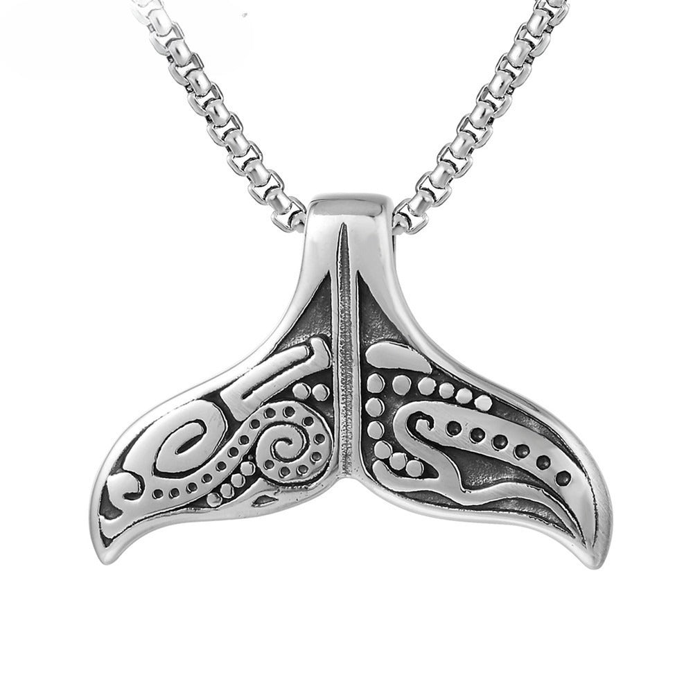 Whale Tail Pendant Durable Titanium Steel Unisex Necklace Planderful Bold Retro Punk Statement