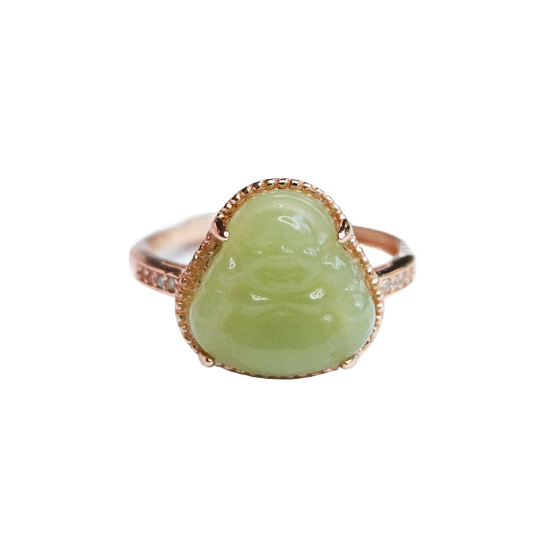 925 Sterling Silver Hetian Jade Buddha Ring