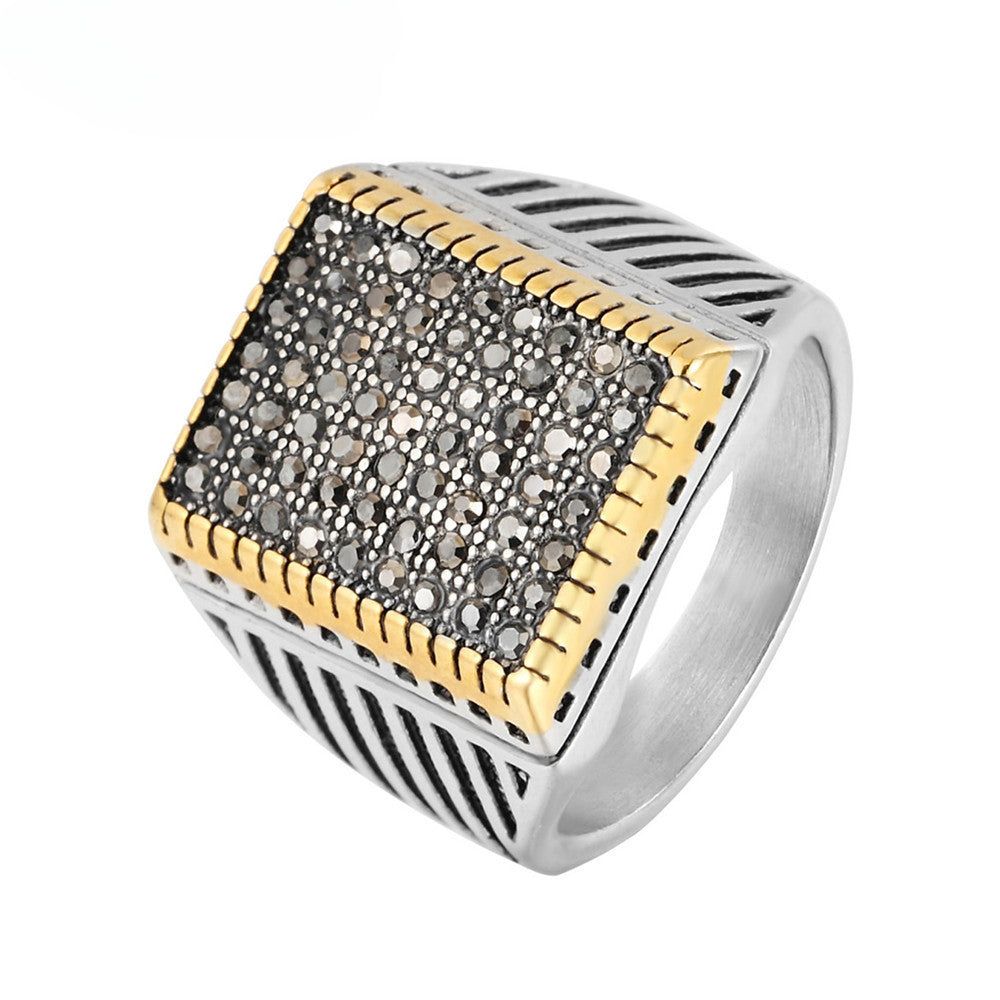 Exclusive Square Zircon Inlaid Black Titanium Steel Men's Ring