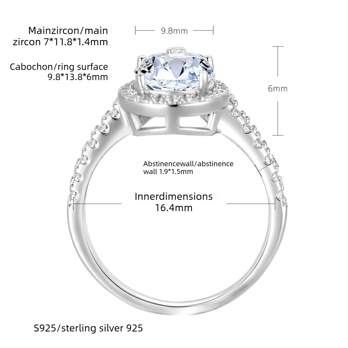 Drop-Shaped Zircon S925 Sterling Silver Women's Ring