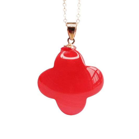 Red Agate Clover Silver Pendant — No Chain
