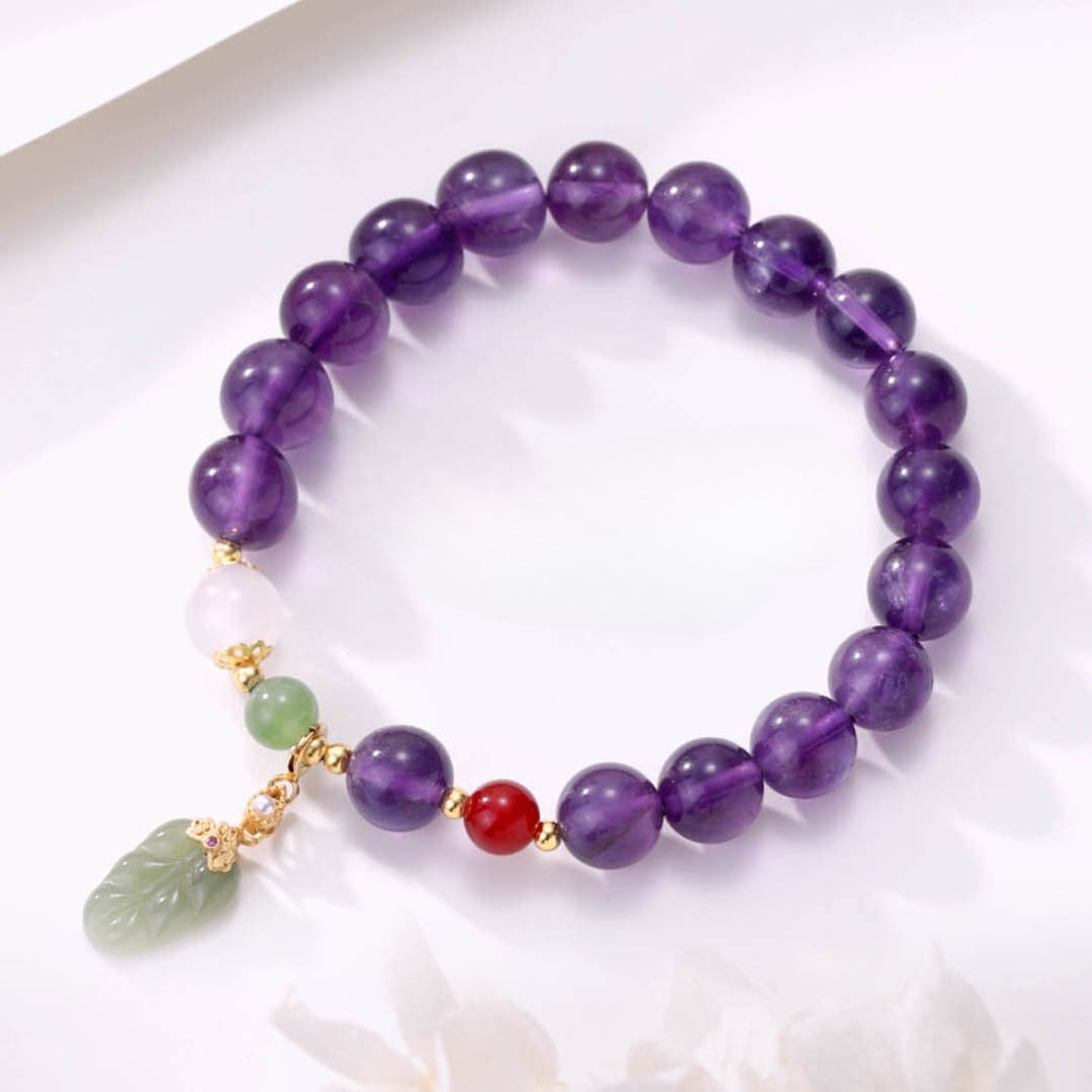 Leaf Amethyst 925 Sterling Silver Bracelet