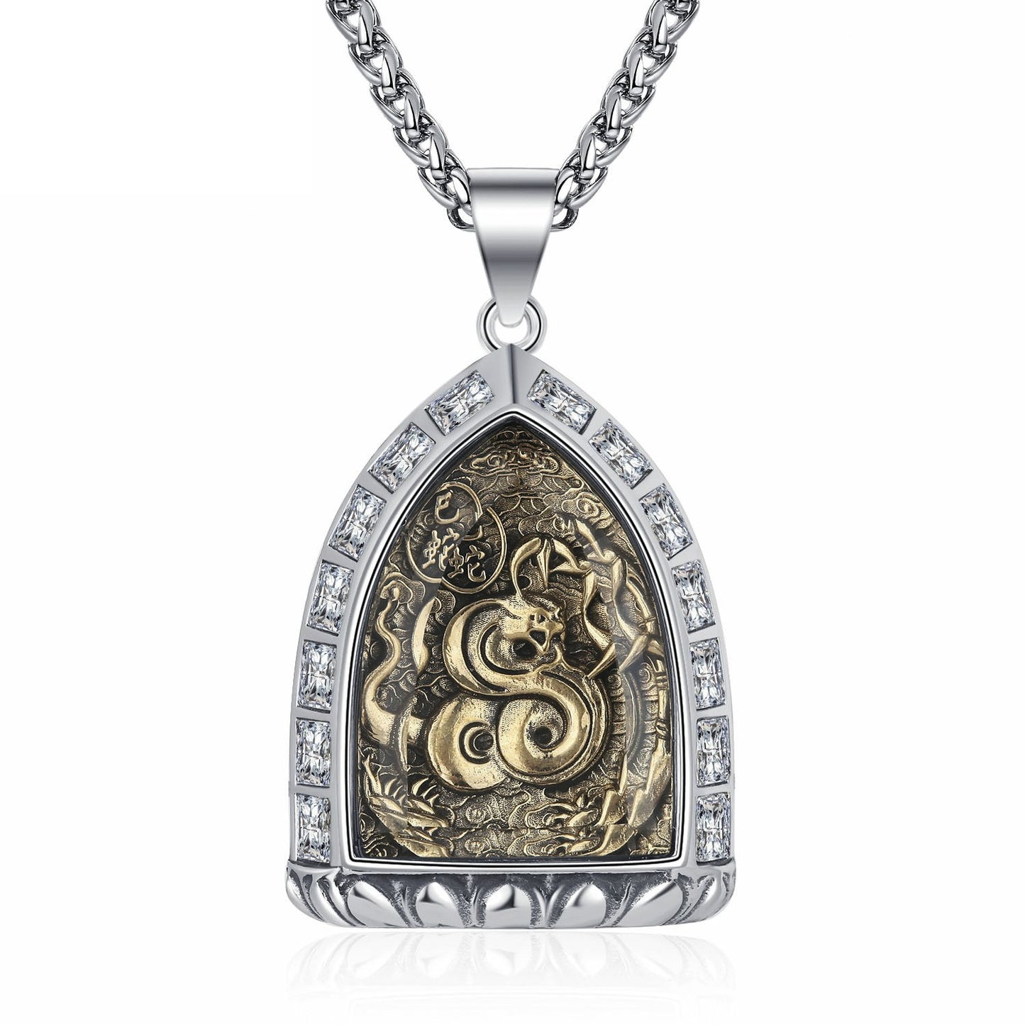 Zircon Necklace – Vintage Zodiac Buddha Pendant for Men Stainless Steel by Planderful