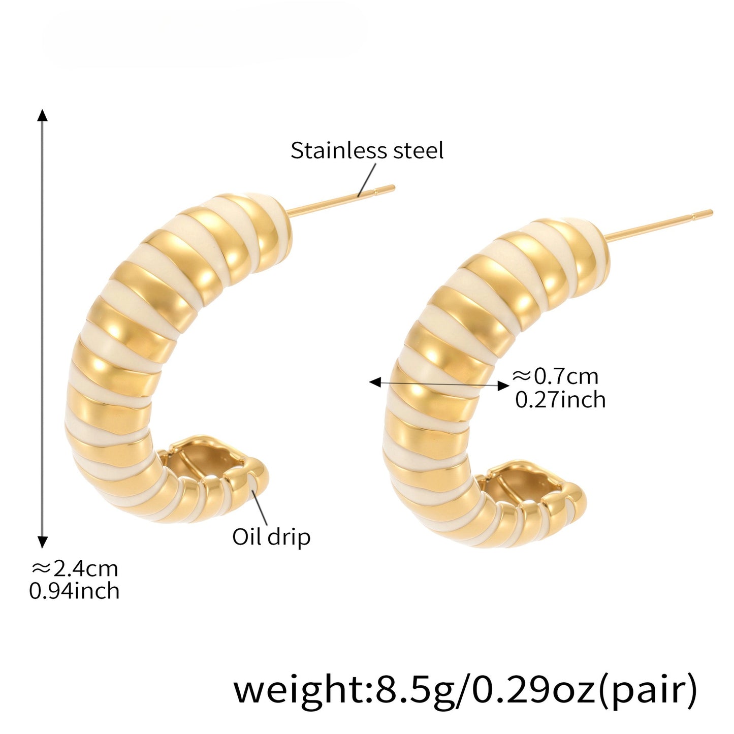 Planderful Inlaid Bead C Shape Wave Earrings Gold For Women