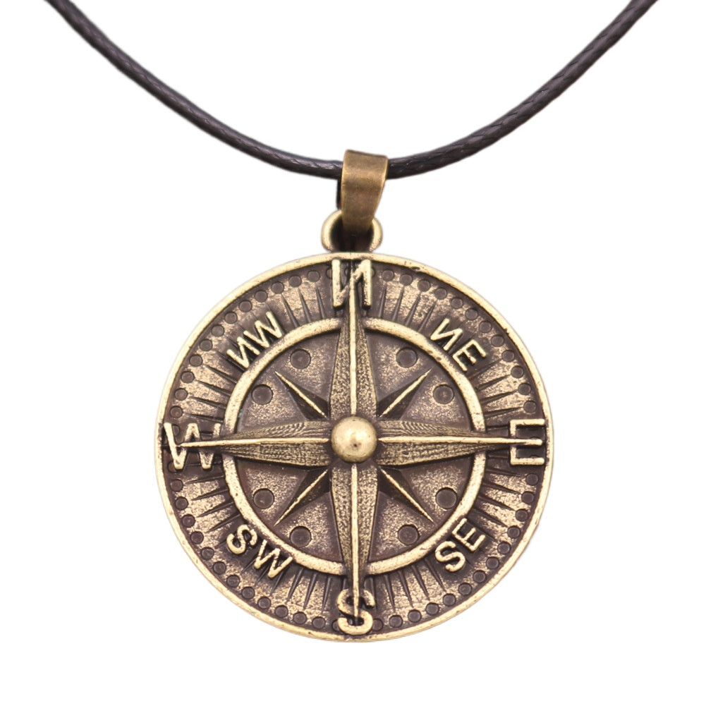 Norse Legacy Nordic Viking Compass Metal Pendant Necklace - Men's Nautical Accessories