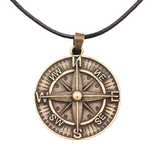 Cross Border Nordic Viking Compass Compass Metal Pendant Odin Alphabet Nautical Necklace Men's Personality Accessories for men