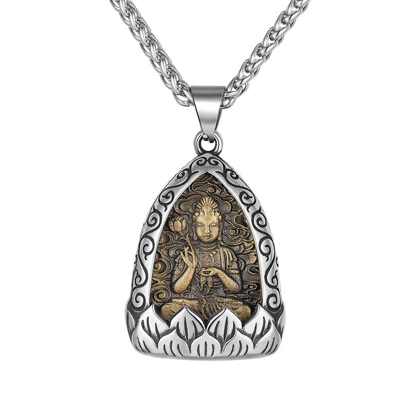 Steel Necklace – Vintage Buddha Pendant for Boyfriend