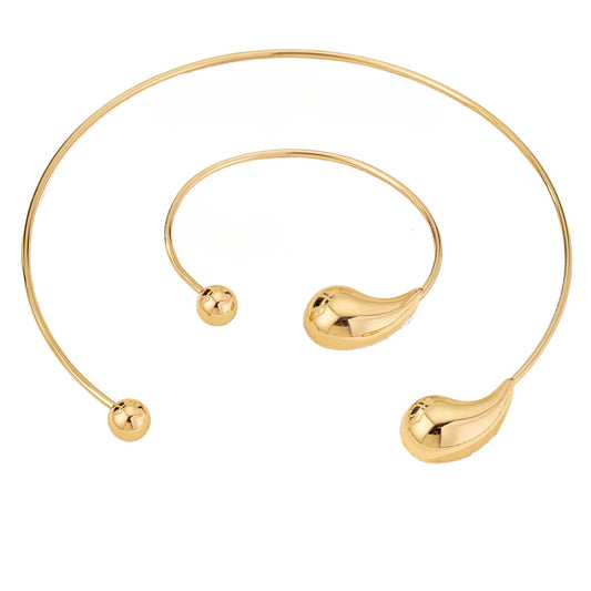 Planderful Water Drop Minimalist Collar Bracelet Set Women