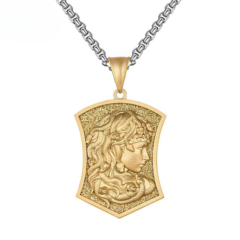 Steel Necklace – Vintage Medusa Shield Pendant
