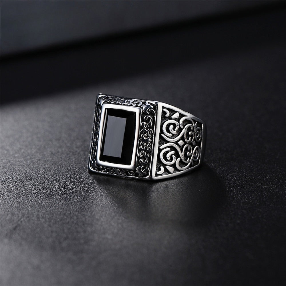Planderful Mens Titanium Steel Ring Zircon Retro Pattern Unisex Jewelry Gift Everyday Genie Edition