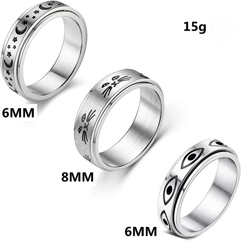 Planderful Everyday Genie Stainless Steel Rotating Star Moon Ring Set For Couples Unisex Protection