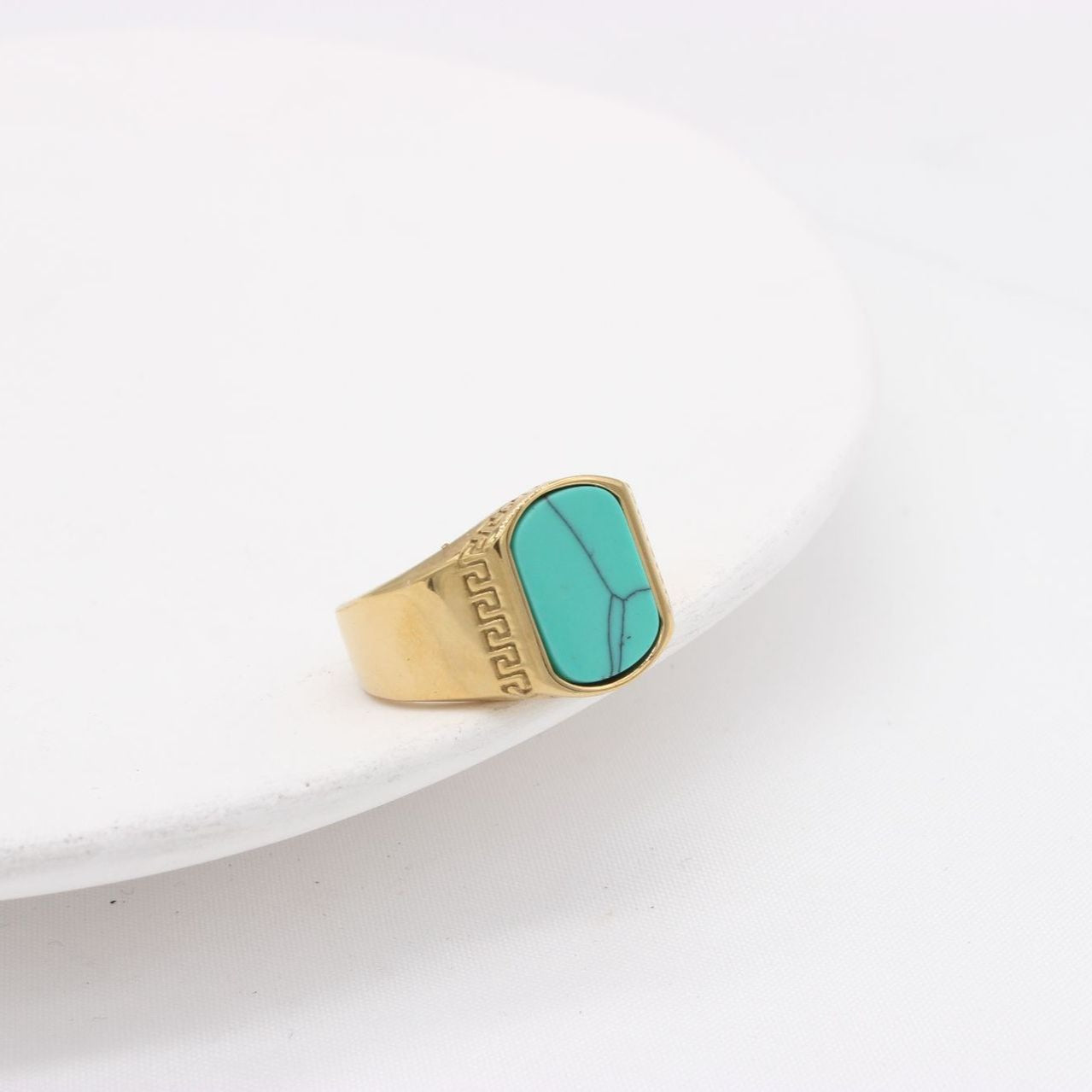 Planderful Titanium Steel Ring For Men And Unisex Turquoise Retro Statement Durable Fashion Accessory