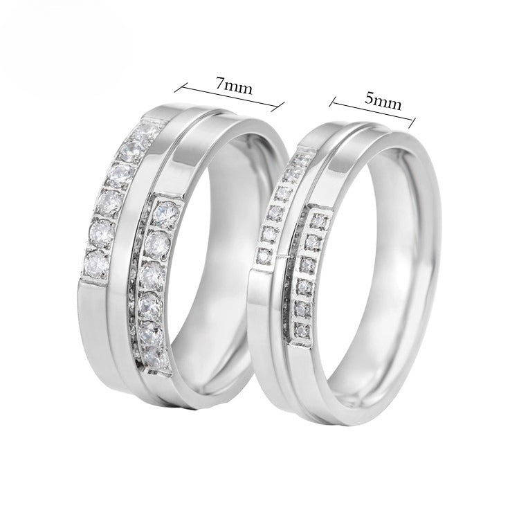 Planderful Titanium Steel Couple Ring Unisex Korean Version With Zircon For Couples
