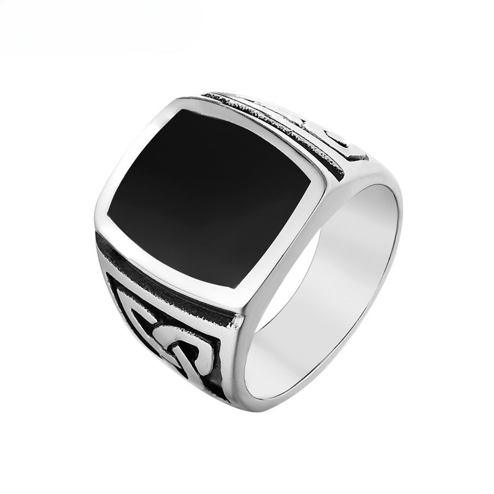 Planderful Viking Triangle Ring Black Dripping Oil Titanium Steel Unisex Punk Jewelry For Men And Women
