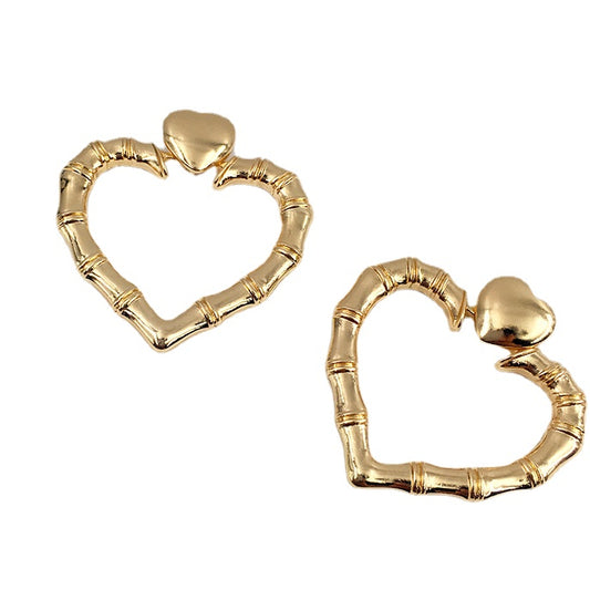 Bamboo Heart Earrings - Vienna Verve Collection, Unique Metal Design, Fashion Jewelry for Women
