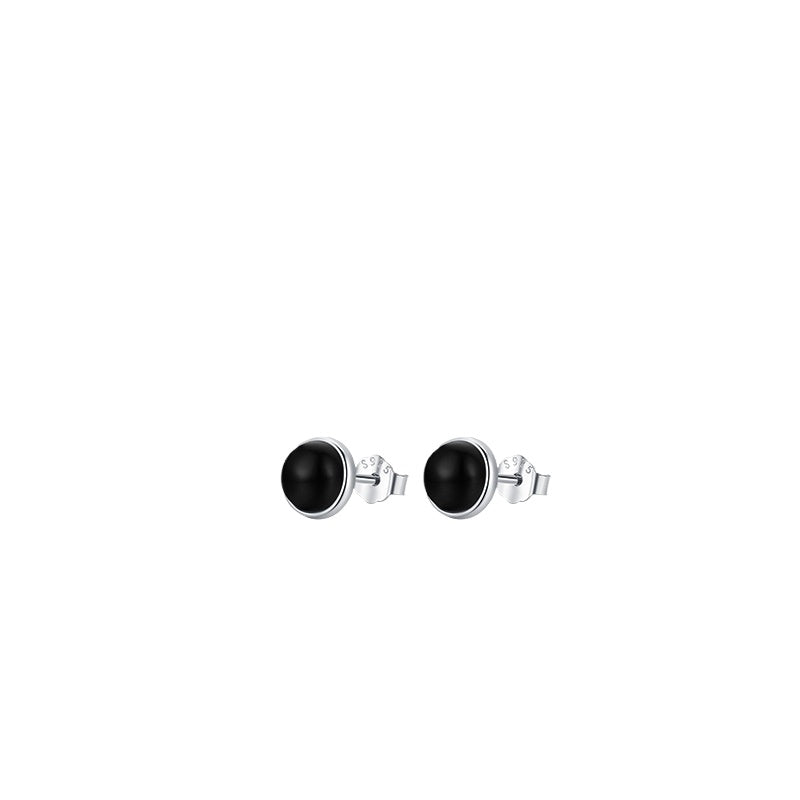 925 Sterling Silver Black Black Agate Stud Earrings