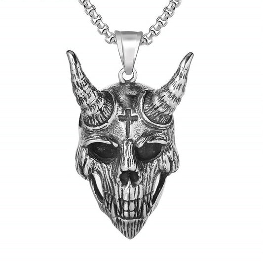 Halloween Longhorn Skull Monster Titanium Steel Necklace for Men