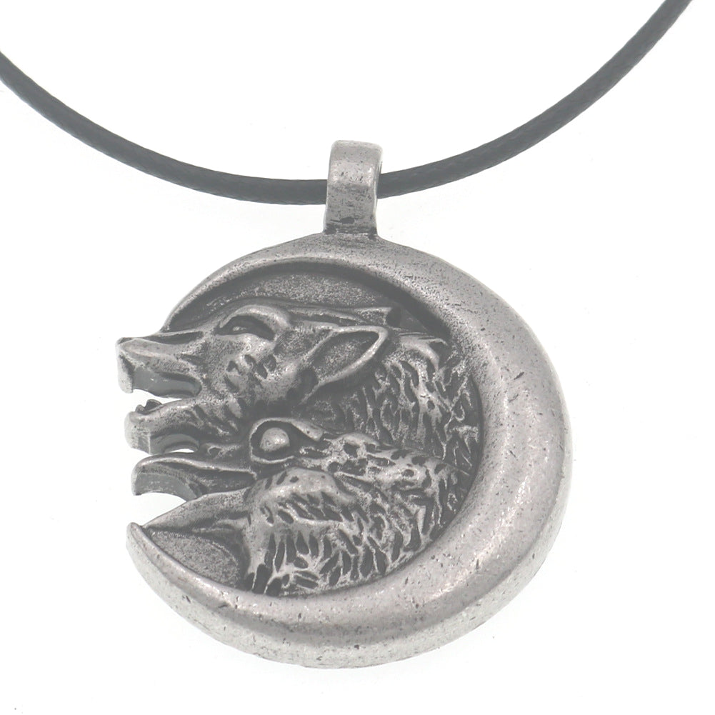 Moonlit Wolf Alloy Necklace - Men's Viking Pendant