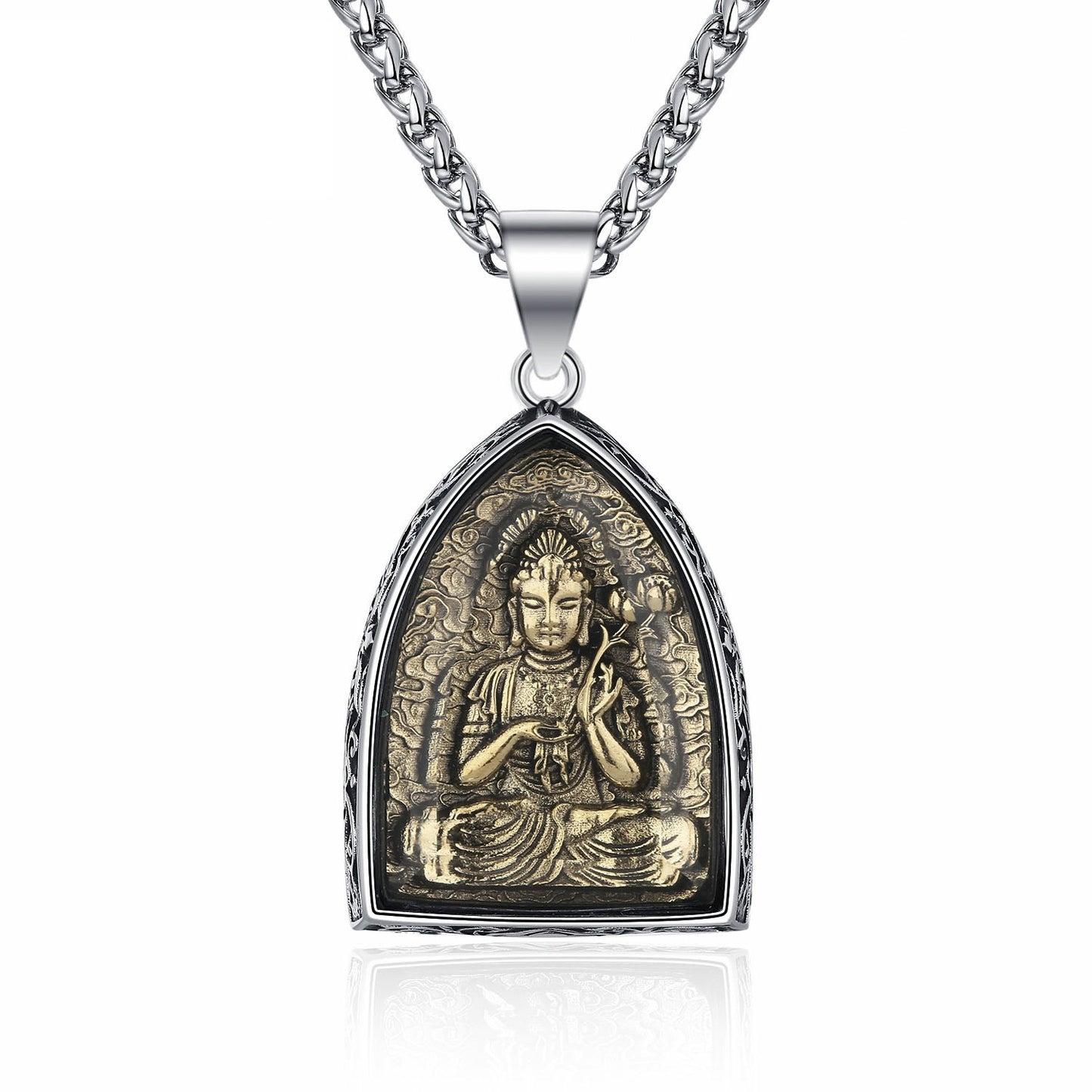 Steel Necklace – Elegant Chinese Buddha Amulet Pendant With Eight Guardian Deities