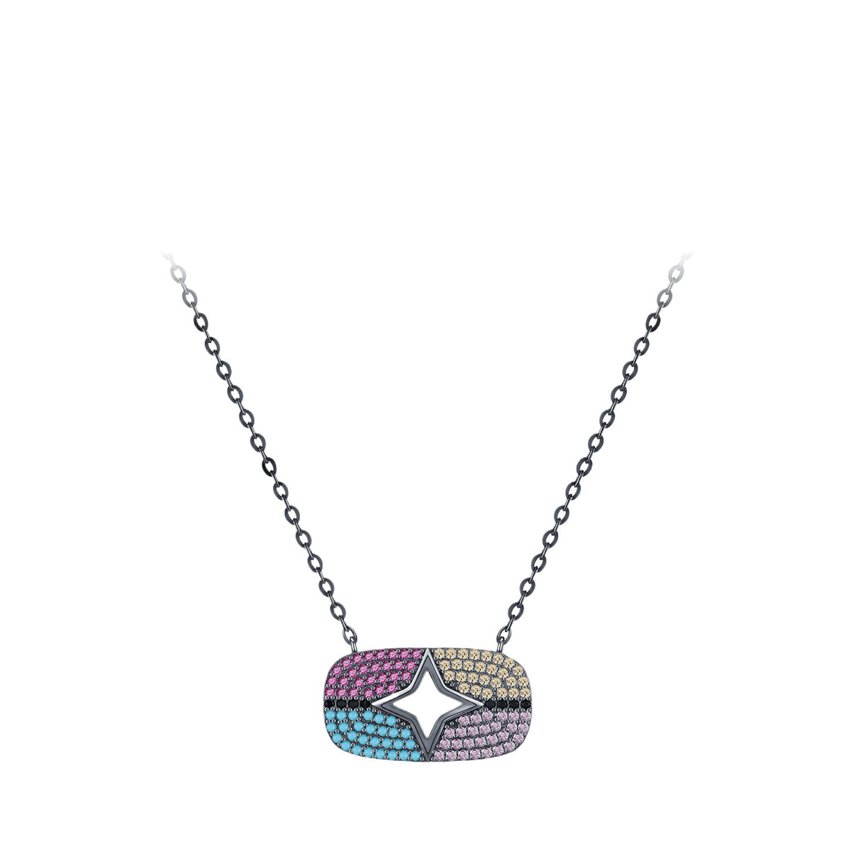 925 Sterling Silver Turquoise Two-Tone Zircon Necklace