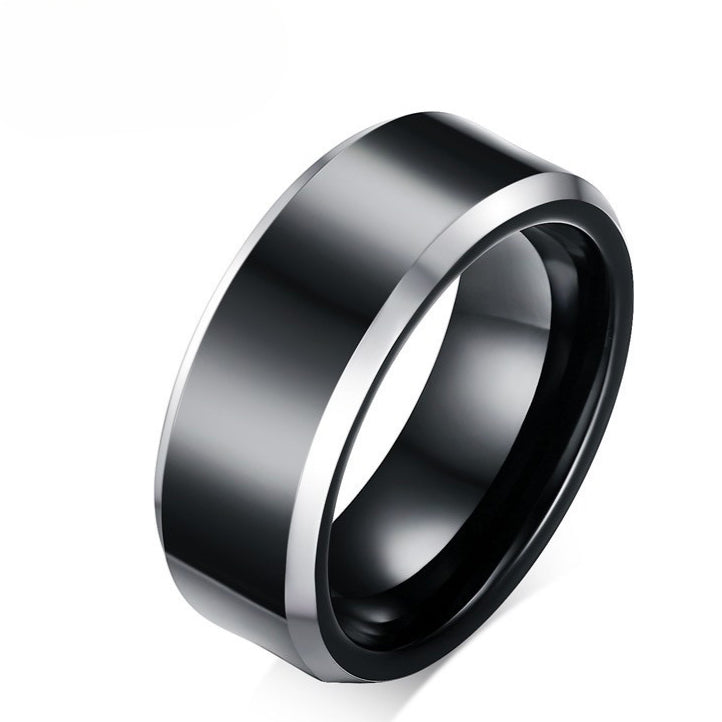European And American Foreign Trade Jewelry 8mm Black Tungsten Gold Ring For Men