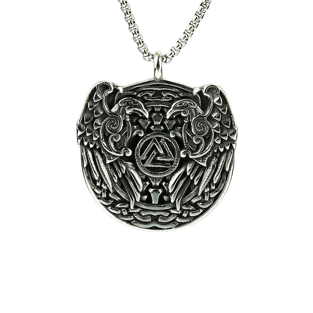Planderful Nordic Viking Pendant For Men Solid Stainless Steel Double Sided Raven Triangle Necklace
