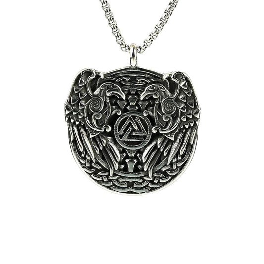 Planderful Nordic Viking Pendant For Men Solid Stainless Steel Double Sided Raven Triangle Necklace