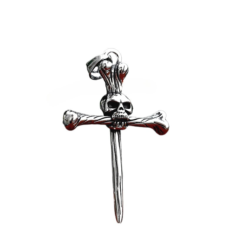 Titanium Steel Skull Bone Cross Pendant for Men - Edgy Punk Hip Hop Accessory